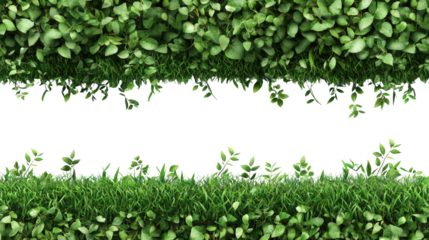 Set of green grass wall background isolated on white background