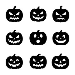 Obraz premium Pumpkin silhouette set with scary faces. Vector illustration. AI Generative.