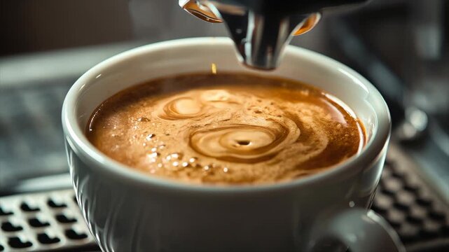 Espresso Machine Pouring into Cup: A close-up shot showcases the artistry of a machine pouring rich, aromatic espresso into a pristine ceramic cup, capturing the essence of a perfect coffee moment.