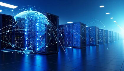 Digital globe within a server room.