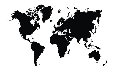 Black and White World Map Silhouette for Global Concepts and Design