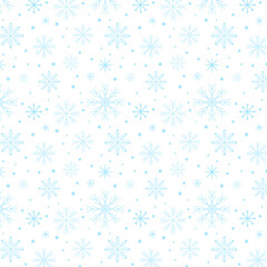 Snowflake seamless pattern.Christmas seamless pattern with light blue snowflakes isolated on white background.Winter  background vector wallpaper.