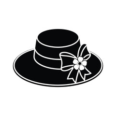 Elegant Black Hat with Bow and Flower Silhouette Illustration