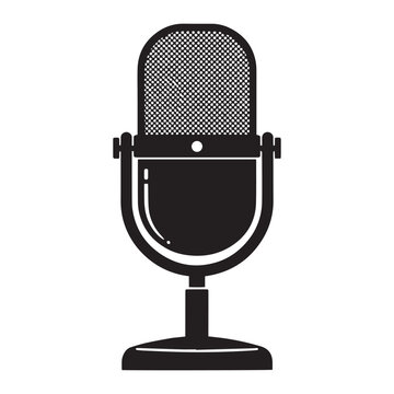 Retro Podcast Microphone Silhouette Vector PNG Transparent Background EDITABLE