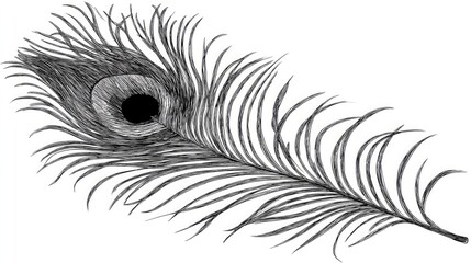 Obraz premium Detailed line drawing of a peacock feather.