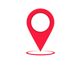 3D red location icon on a transparent background, simple design.