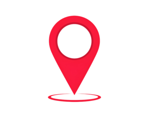 3D red location icon on a transparent background, simple design.