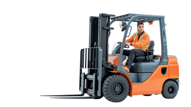 Professional Forklift Operator in Safety Gear on Duty