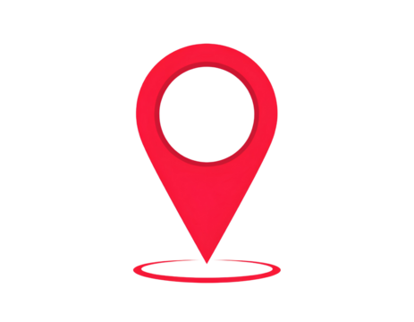 3D red location icon on a transparent background, simple design.