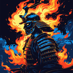 vector image of a samurai silhouette wrapped in fire