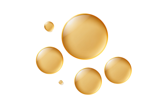 Group of golden, glossy bubbles on black background