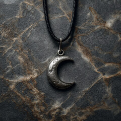 Moon Pendant Necklace Silver Stone Dark Bohemian Fashionable Jewelry Celestial Vintage Style Charm Ethereal Lunar Mystic Astrology Spiritual Night Nature Accessory Rock Unique Luxury Gemstone Art