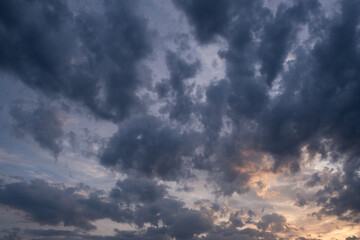 Cloudscape, Colored Clouds at Sunset near Ocean, Background.