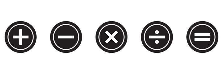 Basic mathematical symbol. Plus, minus, multiply, divide, equal icon set. Plus and minus icon set. Math symbol.