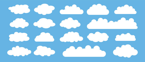 white cloud and blue sky vector set. cartoon clouds in flat design