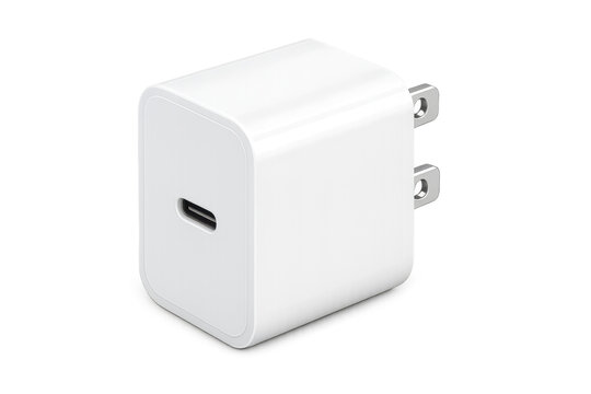 White usb charger with transparent background is waiting to be plugged