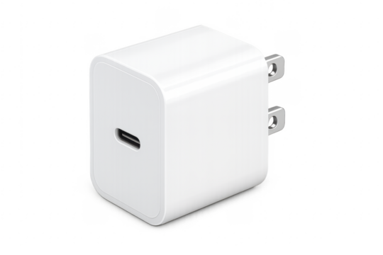 White usb charger with transparent background is waiting to be plugged