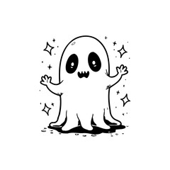 Whimsical halloween ghost vector illustration with sparkling stars perfect for spooky season greeting cards or festive designs