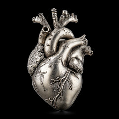 Metallic Heart Anatomy Sculpture Jewelry Design Silver Art Organ Decorative Unique Fashion Craftsmanship Artisan Realism Visual Expression Symbolism Connection Emotion Gallery Exhibition Perspective