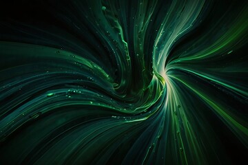 Abstract swirling green light trails in darkness