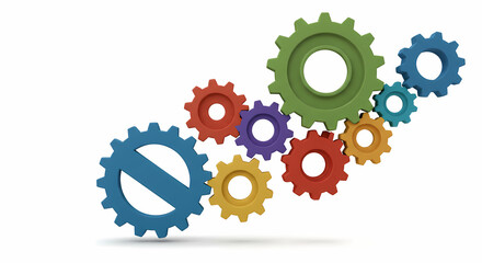 Obraz premium Colorful Interlocking Gears: Teamwork, Mechanism, and Synergy Concept