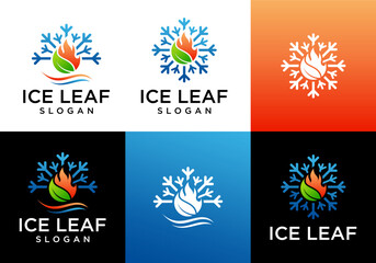 vector icon logo ice snow with leaves