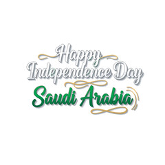 Festive graphic design celebrating Saudi Arabia's Independence Day with elegant typography.