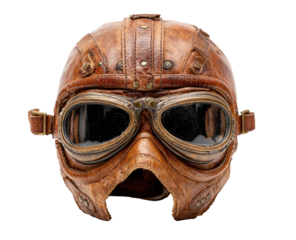 Vintage leather motorcycle helmet with goggles