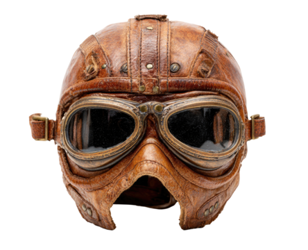 Vintage leather motorcycle helmet with goggles