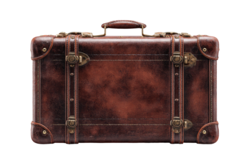 Antique, brown leather suitcase, top view