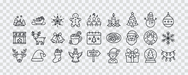 Christmas Icons Collection &ndash; Festive Holiday Illustrations in Black and White