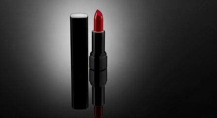 Fototapeta premium Luxury red lipstick with black casing, presented elegantly against a dark, subtly lit background