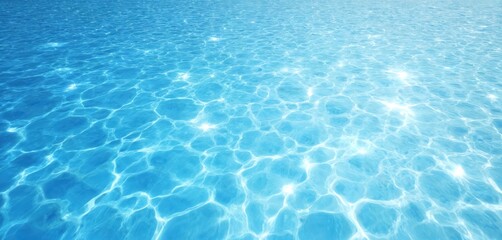 Obraz premium Serene blue water surface with sparkling light reflections, gentle ripples. Clear, clean aquatic texture evokes sense of calm, peace, refreshment. Bright, cool imagery perfect for summer relaxation,