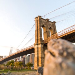 Fototapeta premium Cityscape view of a bridge at sunset