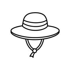 Minimalist Line Drawing of Wide-Brimmed Hat with Chin Straps in Monochrome Style – Fashion and Sun Protection Icon