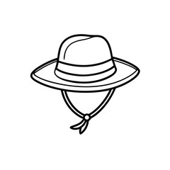 Minimalist Line Drawing of Wide-Brimmed Hat with Chin Straps and Band – Monochrome Outdoor Headwear Illustration