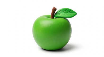 3D green apple with leaf and stem, isolated on white background in cartoon minimal style.green apple isolated on white