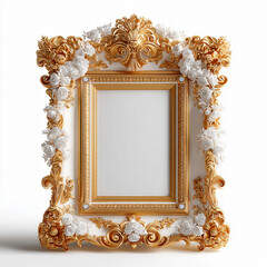 Ornate Floral Baroque Gold Frame Vintage Style Decorative Antique Design Art Elegance Luxury Classical Detailed Architecture Sculpted Texture White Background Home Interior D&eacute;cor Gallery Wall