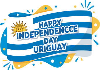 Uruguay Independence Day illustration featuring the flag, sun, and festive decorations.