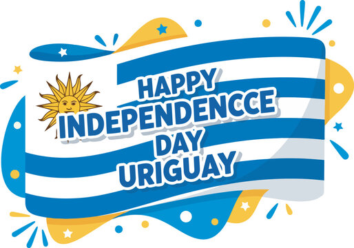 Uruguay Independence Day illustration featuring the flag, sun, and festive decorations. - Powered by Adobe
