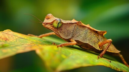 Close-up of a leaf insect on a leaf.