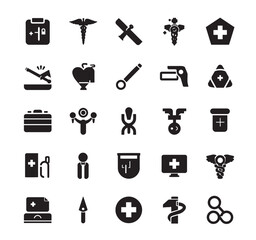 Doctor Tools Silhouette Icon Set – Flat Black Medical Vector Bundle