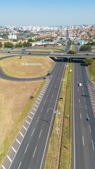 Fototapeta premium Aerial drone view of São José do Rio Preto city sign and highway in São Paulo state, Brazil