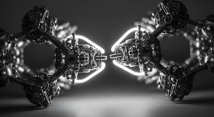 Close-up of molecular models connecting and detaching