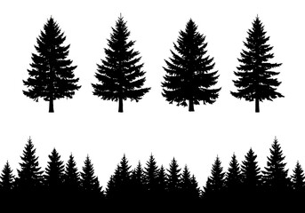Create a stunning forest scene with these detailed evergreen tree silhouettes, perfect for winter designs and nature-inspired projects, adding depth and realism to any layout