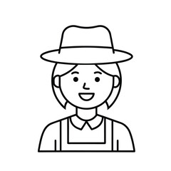 Minimalist Line Drawing of Smiling Person Wearing Hat, Collared Shirt, and Overalls – Monochrome Character Illustration
