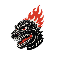 Flaming monster head illustration vector design