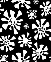 Seamless background or texture with abstract plants or blots. Black and white outline pattern with natural shapes. Vector.
