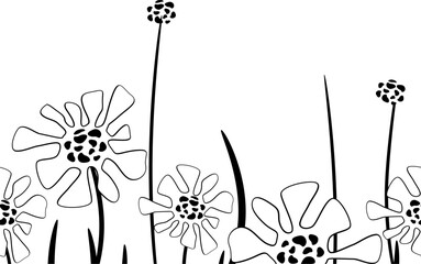Seamless board or background with abstract plants, twigs, and flowers on a transparent background. Texture of plants and natural shapes. Vector.