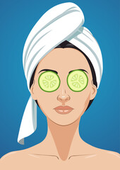 Girl with cucumber mask